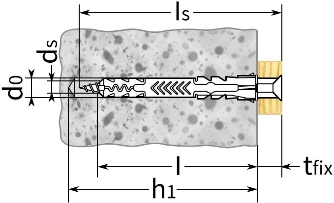 Дюбель Fischer DUOPOWER - схема, чертеж