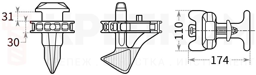 Замок для контейнера MidLock со стационарной головкой - схема, чертеж