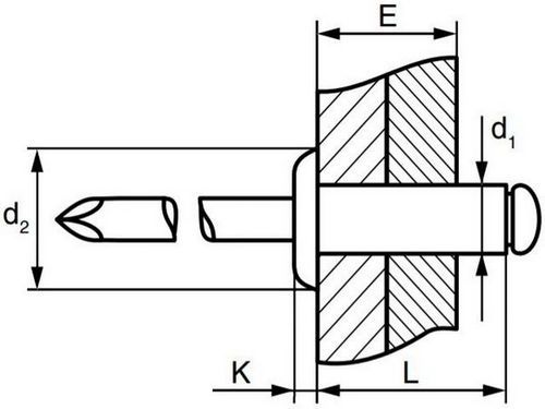 Заклепка вытяжная со стандартным бортиком алюминий/сталь - схема, чертеж