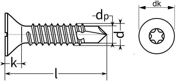Саморез дерево-металл шлиц T20 Flugel Himtex - размеры