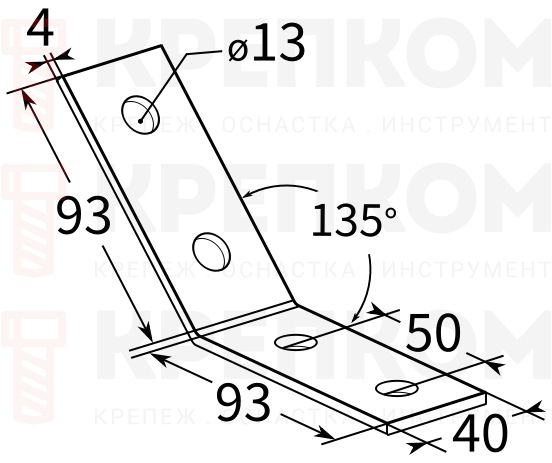 Соединительный уголок для профиля FUS Fischer FAF 4/135°-схема