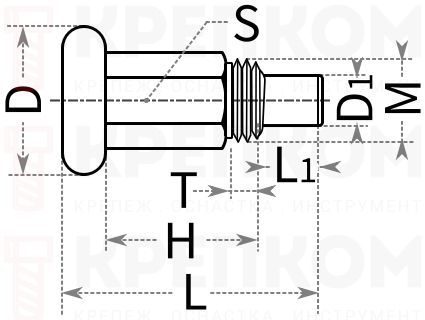 Плунжер подпружиненный T26C-7 - схема, чертеж