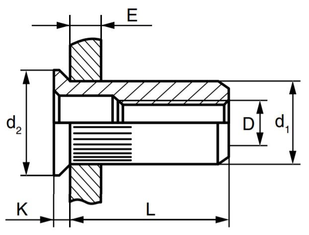 Резьбовая заклепка с уменьшенным бортиком и насечками - схема