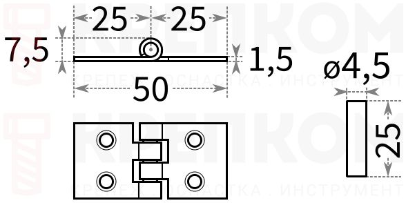 Петля строительная сундуков и люков Domax Z50 (8021) - схема, чертеж