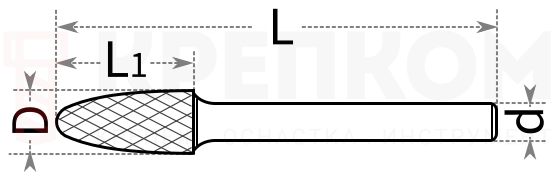 Борфреза твердосплавная UC Nano Blue Профоснастка №756, форма F - схема