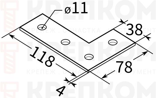 Пластина соединительная L-образная для профиля 38-41 4F4 TERMOCLIP - схема, чертеж