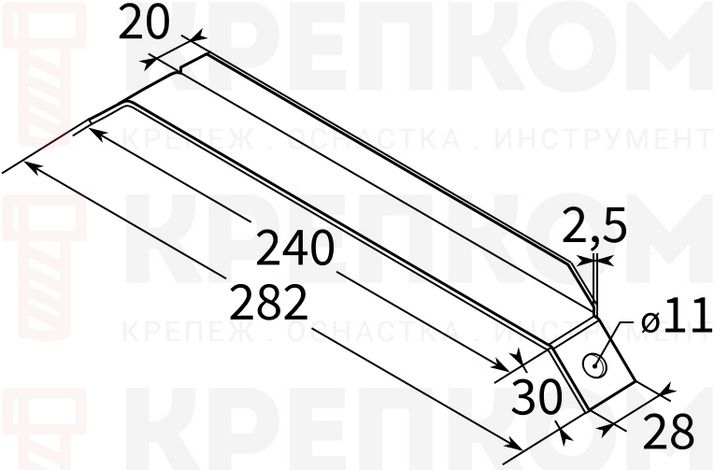 Опора усиливающая 45° 28 L240 2,5F2 TERMOCLIP - схема, чертеж