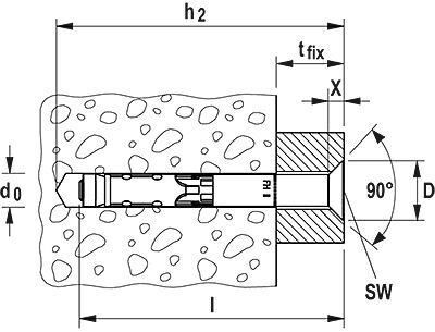 Анкерный болт Fischer FH II SK - схема, чертеж