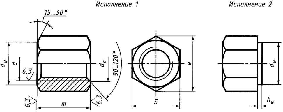 Гайка шестигранная высокая DIN 6330 - схема, чертеж