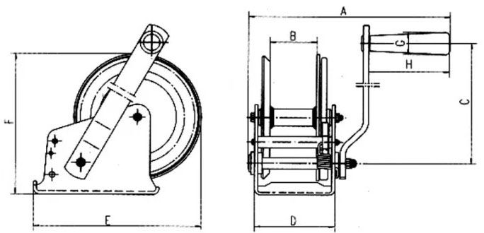 Лебедка ручная барабанная LRB, канат/лента 10 м, Сибталь - схема
