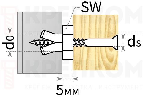 Пластиковый дюбель P 9 K - чертеж, схема