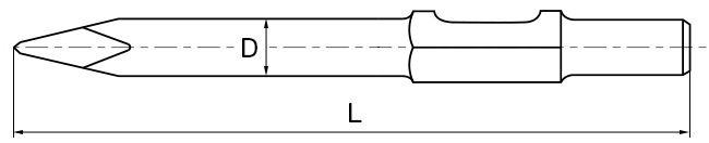 Зубило пикообразное для электрических отбойных молотков 26x400 мм, хвостовик HEX 30 мм, 24x55 мм, Rennsteig RE-22740001 - схема, чертеж