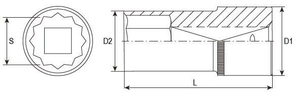 12-гранная глубокая головка 1/2", схема