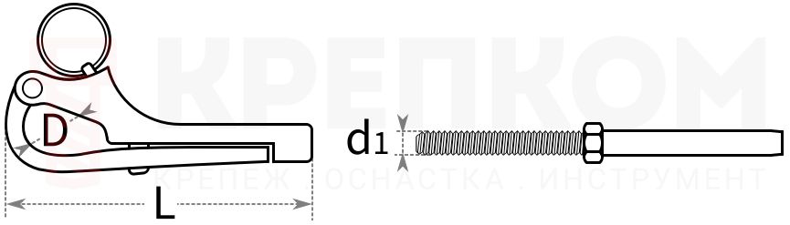 Карабин Пеликан отцепной с внутренней метрической резьбой - схема, чертеж