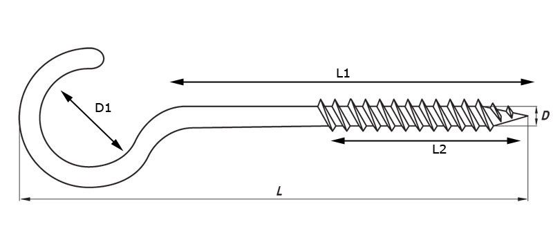 Шуруп-полукольцо (крючок) - схема, чертеж