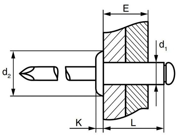 Заклепки цветные сталь/сталь со стандартным бортиком - схема