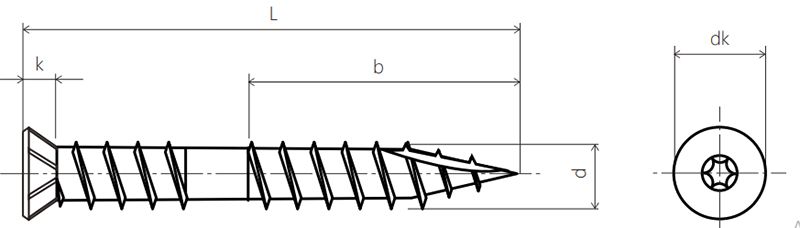 Саморез для террас с двойной резьбой и шлицем TORX Himtex - схема