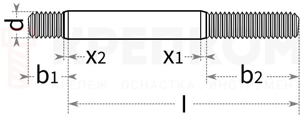 Шпилька резьбовая с ввинчиваемым концом ~ 1d DIN 938 - схема, чертеж