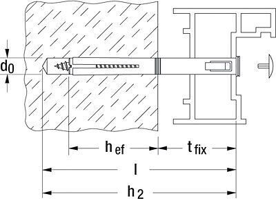 Нейлоновый рамный дюбель Fischer F-S - схема, чертеж