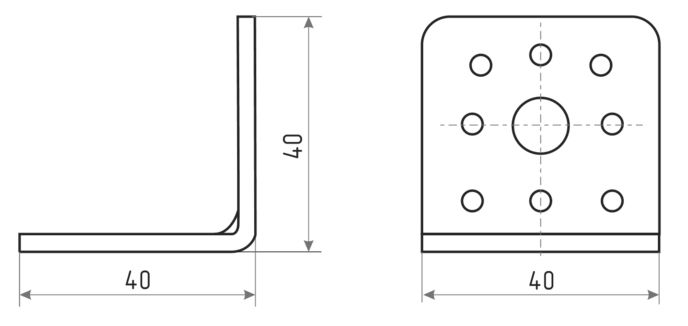 Уголок крепежный равносторонний 40х40х40х1,5 мм, нержавеющая сталь - схема