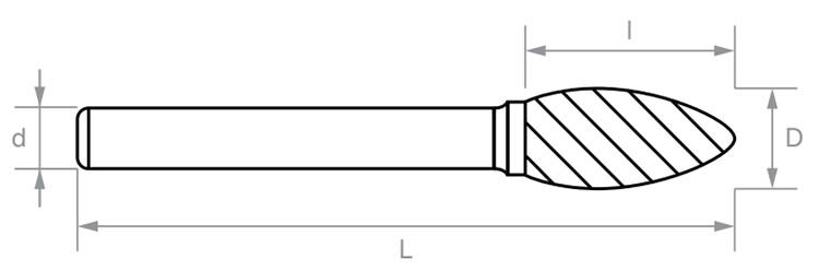 Борфреза твердосплавная H (FLH) HM H-Tools - схема