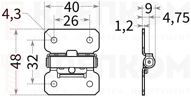 Петля динамометрическая 40х48 мм, L312С-3 - чертеж с размерами