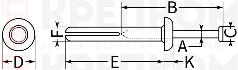 Дюбель-гвоздь металлический - схема, чертеж