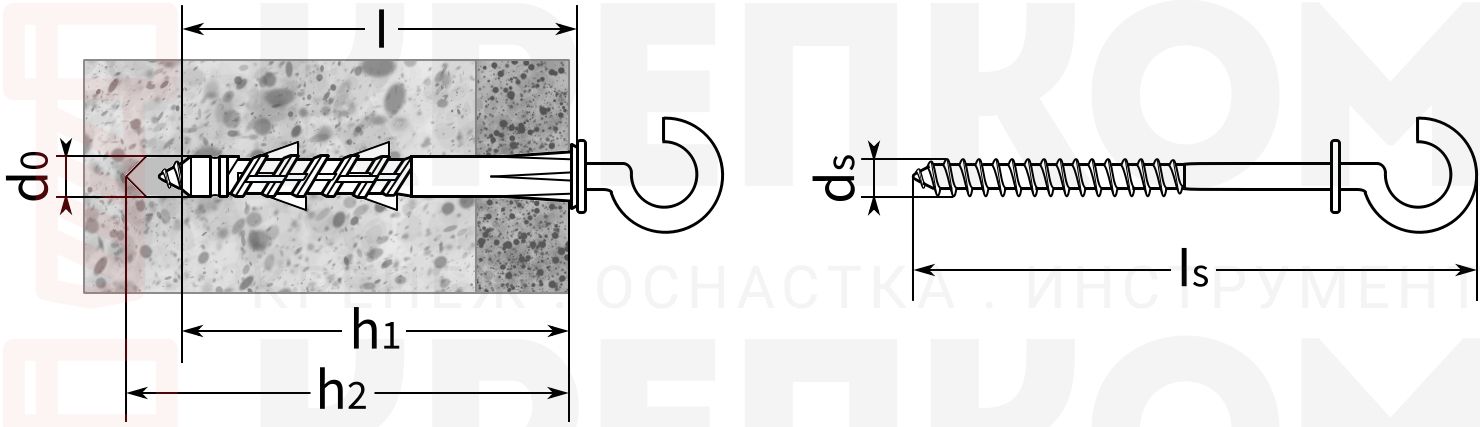 Дюбель с полукольцом Pirat Longbird-S TOX - схема, чертеж