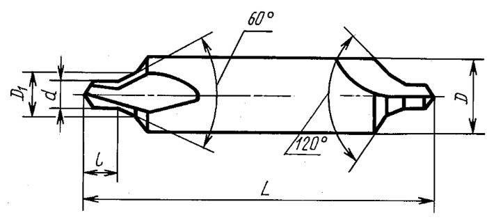 Сверло центровочное с предохранительным конусом тип В ГОСТ 14952-75 ВИЗ - схема