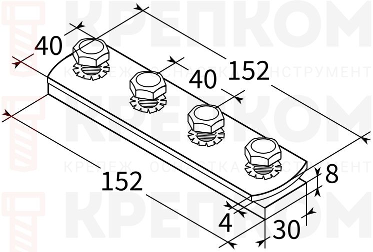 Соединитель продольный 38-40 8F4 М10 TERMOCLIP - схема, чертеж