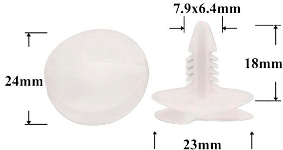 Клипса автомобильная крепежная нажимная AS-020 - размеры