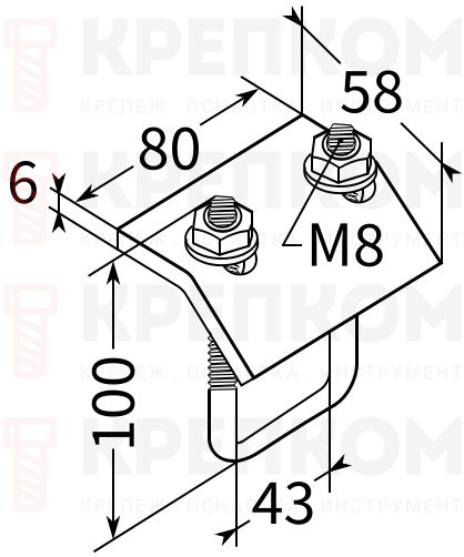 Зажим балочный для профилей 41 (21-42) М8 TERMOCLIP 9133104 - схема, чертеж