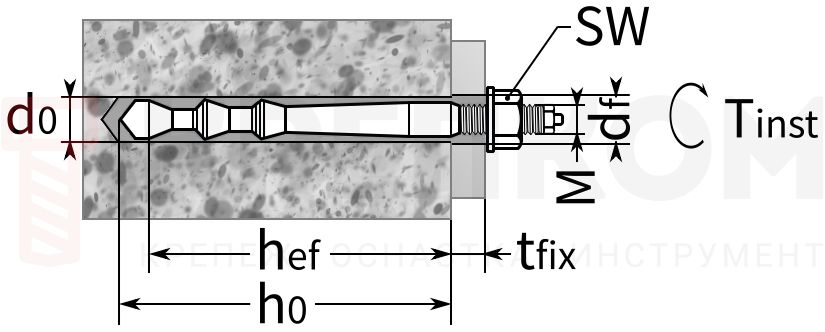 Анкер (шпилька) высокопрочный Fischer FHB II-A L - схема, чертеж