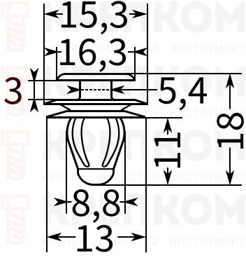 Клипса автомобильная нажимная 0146 - схема, чертеж