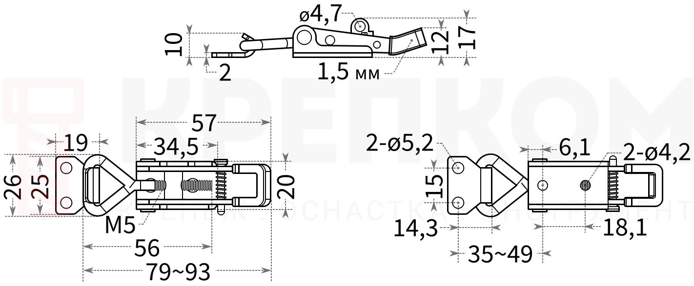 Защелка натяжная регулируемая 5123 - схема