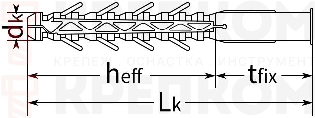 Распорный рамный дюбель Wkret-Met KPR - схема, чертеж