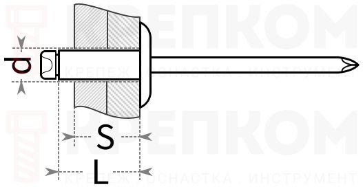 Заклепка вытяжная алюминиевая Rapid - схема, чертеж