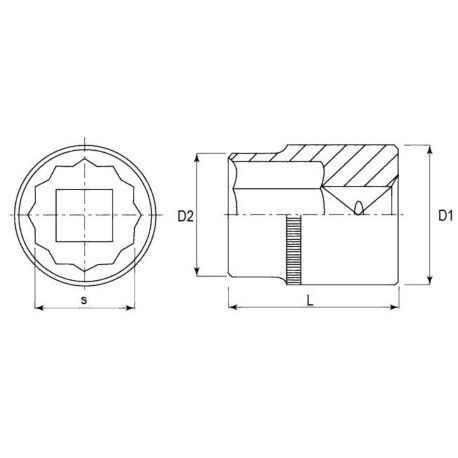 12-гранные торцевые головки 1/2" и 3/8"DR Jonnesway, схема