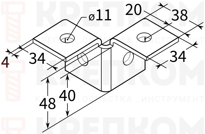 Уголок 3D двусторонний 38-41 4F4 TERMOCLIP - схема, чертеж
