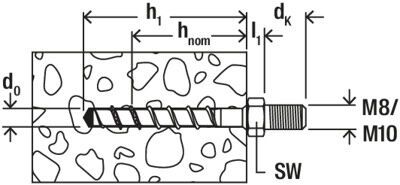 Винт по бетону fischer FBS II I c внешней резьбой - схема, чертеж