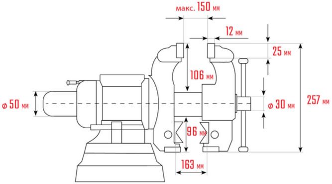 Тиски Kraftool 32704-150 размеры