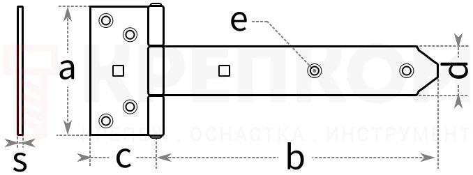 Петля Т-образная для ворот - схема, чертеж