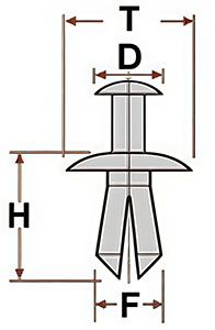Клипса автомобильная крепежная с нажимным штырьком AS-1285 - схема
