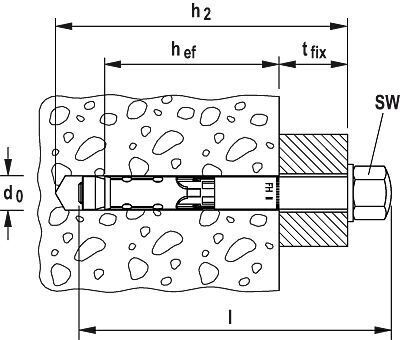 Анкерный болт Fischer FH II Н - схема, чертеж