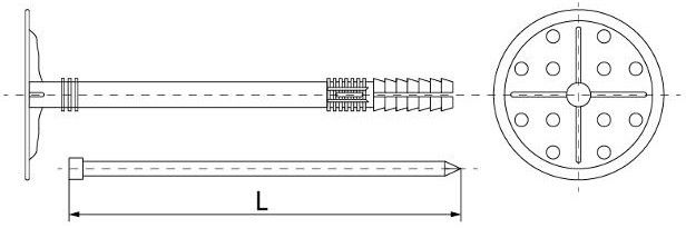 Дюбель для крепления термоизоляции OMAX - схема, чертеж
