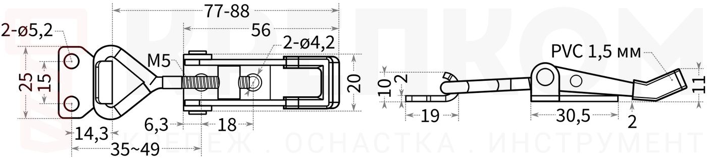 Замок регулируемый натяжной L=35-49 мм (5112), размеры
