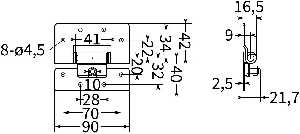 Поворотная петля L310C-2 - схема с размерами