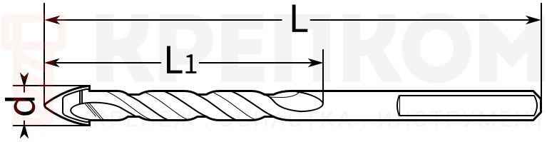 Сверло универсальное по кафелю и кирпичу 8х115 мм - схема, чертеж
