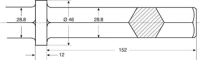 Шестигранный хвостовик 29x152 мм зубила для электрического отбойного молотка - схема, чертеж