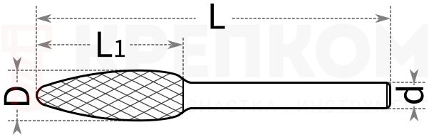 Борфреза твердосплавная HP Профоснастка, форма H - схема, чертеж